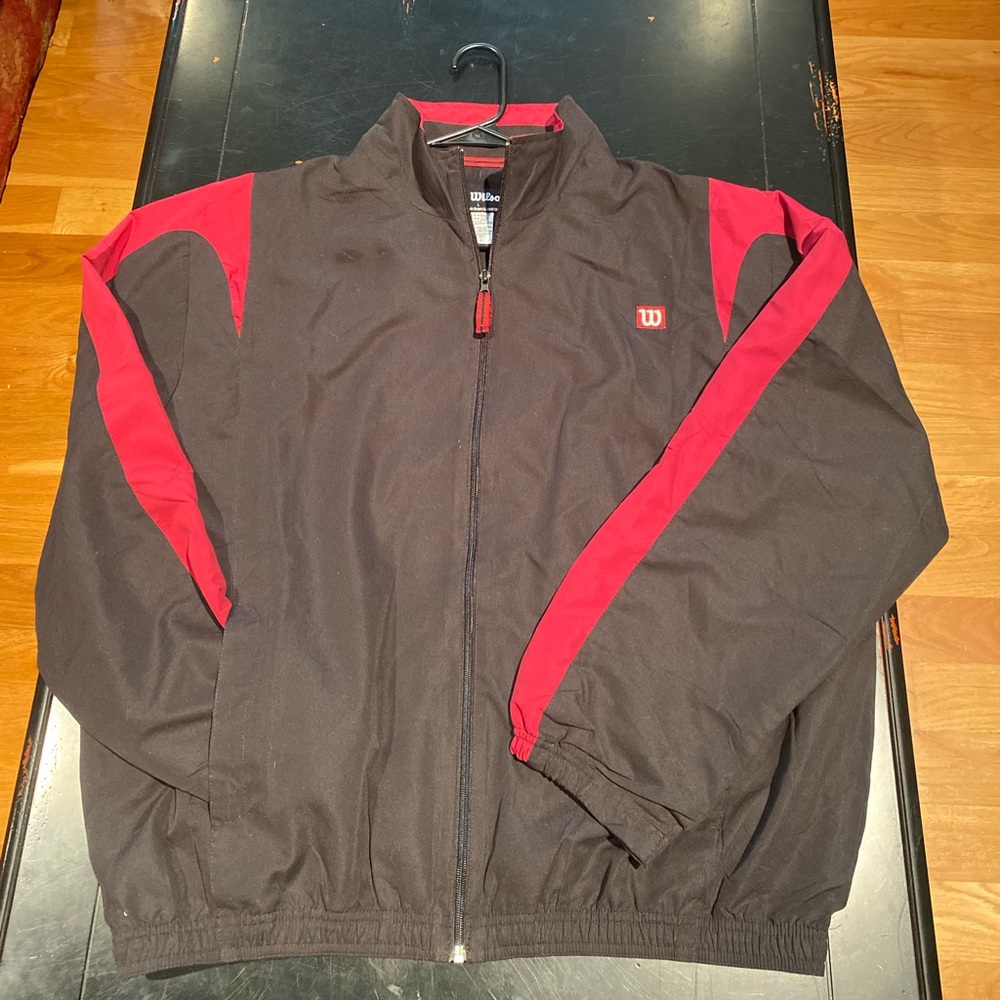 Wilson Brand Black and Red Large Jacket Windbreaker Polyester/Cotton Blend EUC
